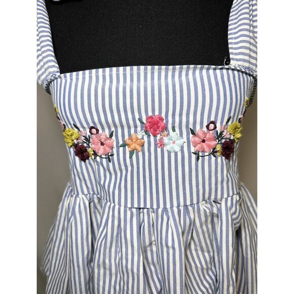 Zara Floral Embroidered Blue Stripe Peplum Tie Shoulder Sleevless Top Women's S - Picture 7 of 14